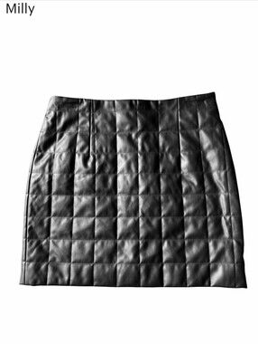 Milly Black Quilted Vegan Leather Mini Skirt Sz 4